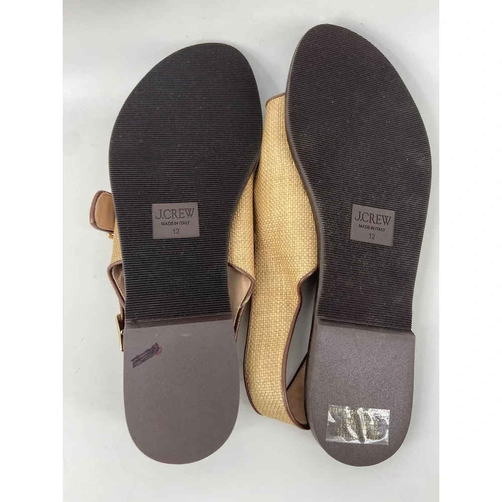 J.Crew Sandals Shoes Womens 12 Tan Carsen Leather‎ Buckle Slingback Casual Italy